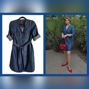 Guess, Blue Shirt Dress with Tie Belt, Size M